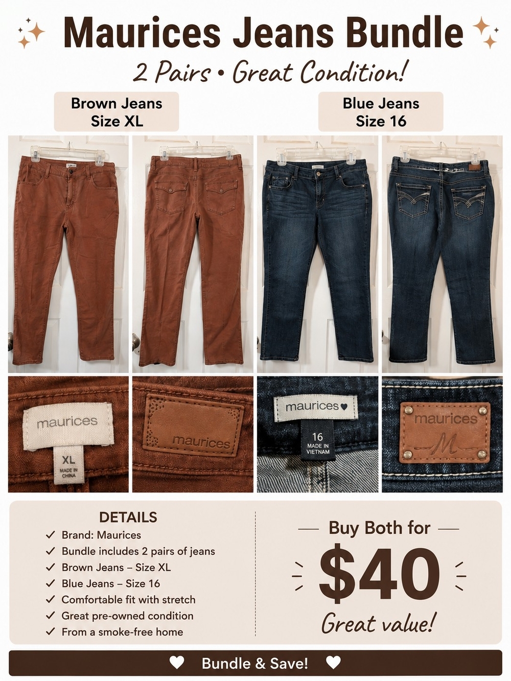 Maurices Brown and Blue Jeans Duo